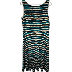 Vintage Women's Midi Sheath Dress Black Blue Striped 10